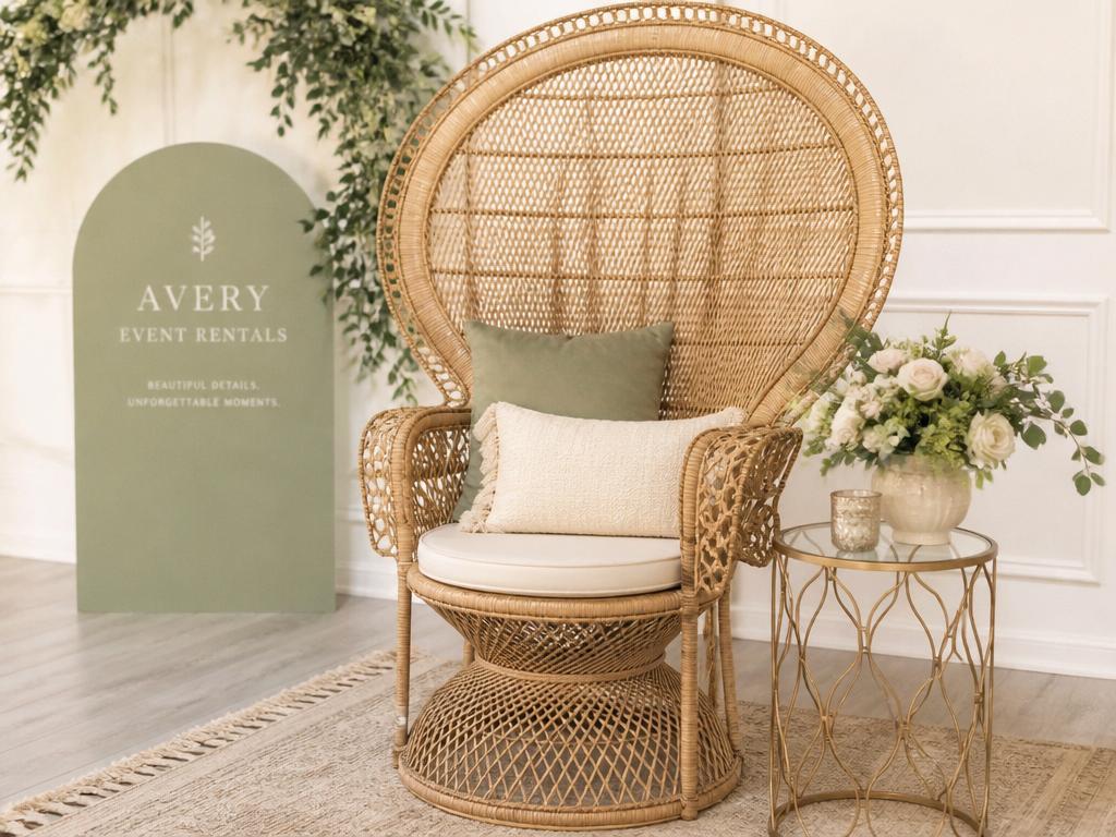 Elegant woven peacock chair rental